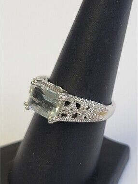 Vintage Filigree Aquamarine Lab Created Sterling Silver 925 Ring Size 8